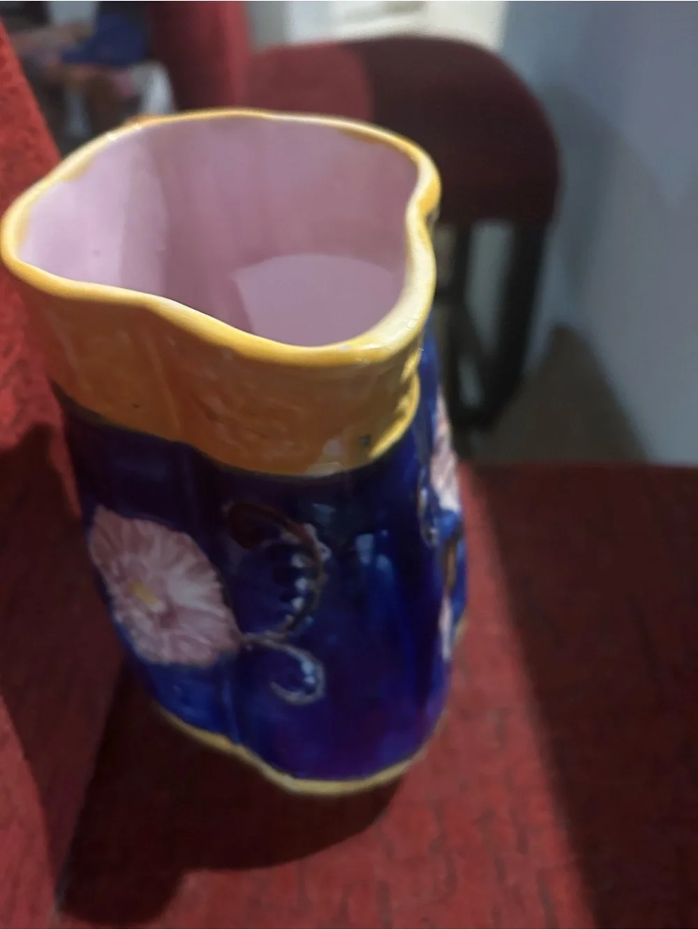 English Factory Yellow, Blue and Pink Floral Ceramic Pitcher